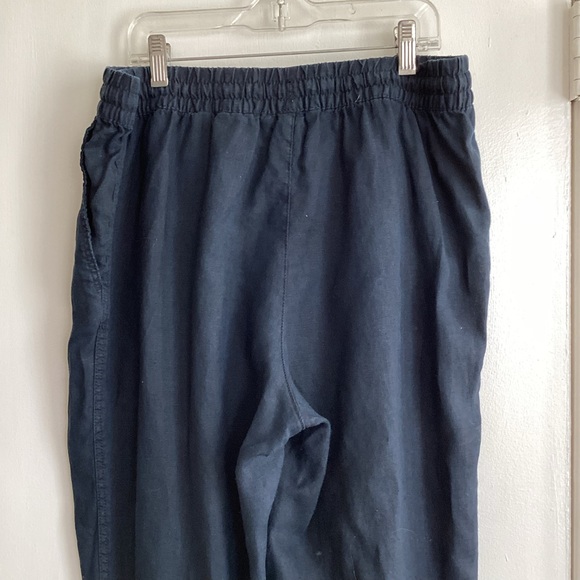H&M 100% Linen Pull-On Regular Fit Pants Breathable Navy Blue size Medium - Picture 7 of 7